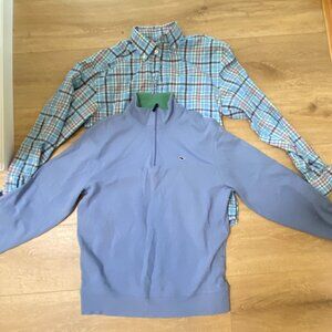 Vineyard Vines plaid shirt and quarter zip